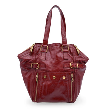 YVES SAINT LAURENT Red Patent Leather Downtown Tote Shoulder Bag