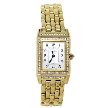 Yellow gold Jaeger Le Coultre watch, Reverso Duetto collection, diamonds, mother of pearl.