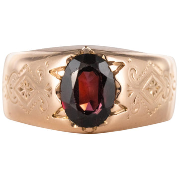 19th Century 18 Karat Rose Gold 1.20 Carat Garnet Bangle Men's Ring