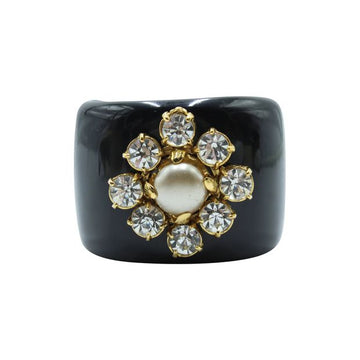 CHANEL Vintage Black Plastic Bracelet - Crystal Embellishments And Faux Pearl