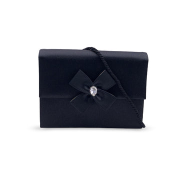 YVES SAINT LAURENT Vintage Black Satin Clutch Bag Embellished Bow