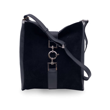 GUCCI Black Suede And Leather Vertical Shoulder Bag Tote