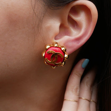 CHANEL 1994 Earrings Red Gold ak25893e