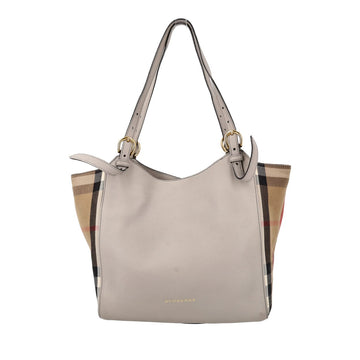 BURBERRY Leather/Check Canterbury Tote Light Grey/Beige