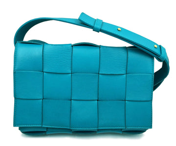 BOTTEGA VENETA Turquoise Cassette Leather Crossbody Bag