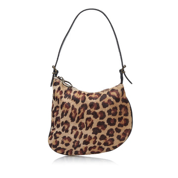 Fendi Leopard Print Ponyhair and Zucca Oyster Shoulder Bag