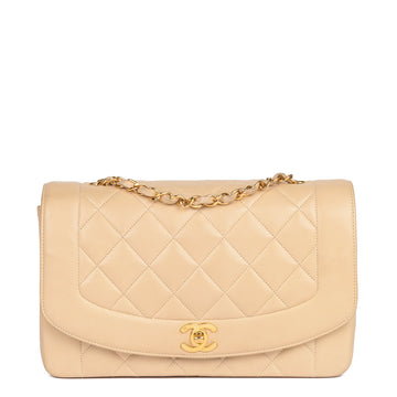 Chanel Beige Quilted Lambskin Vintage Medium Diana Classic Single Flap Bag