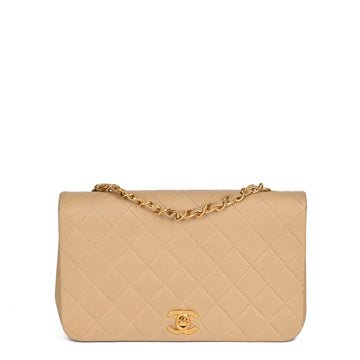 Chanel Beige Quilted Lambskin Vintage Small Classic Single Full Flap Bag