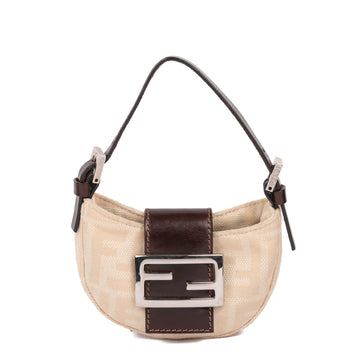 Fendi Beige Zucca Canvas & Brown Calfskin Leather Vintage Nano Baguette Top Handle Bag