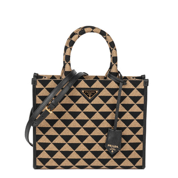 Prada Black & Beige Embroidered Fabric Small Symbole Shoulder Bag