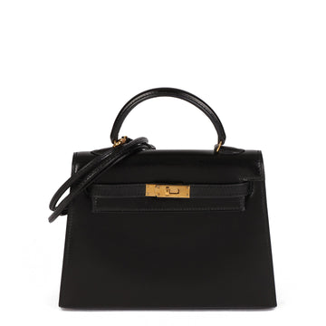 Hermes Black Box Calf Leather Vintage Kelly 15cm Sellier Shoulder Bag
