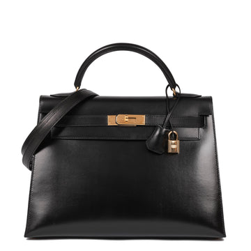 Hermes Black Box Calf Leather Vintage Kelly 32cm Shoulder Bag