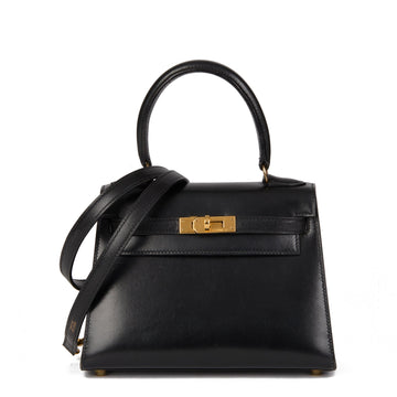 Hermes Black Box Calf Leather Vintage Mini Kelly 20cm Sellier Shoulder Bag