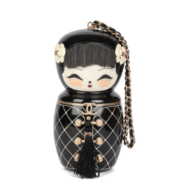 Chanel Black Plexiglass & Enamel Paris-Shanghai China Doll Minaudiere Clutch