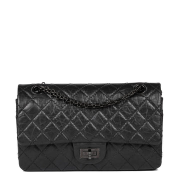 Chanel Black Quilted Aged Calfskin Leather Reissue 255 Reissue 225 Double Flap Bag