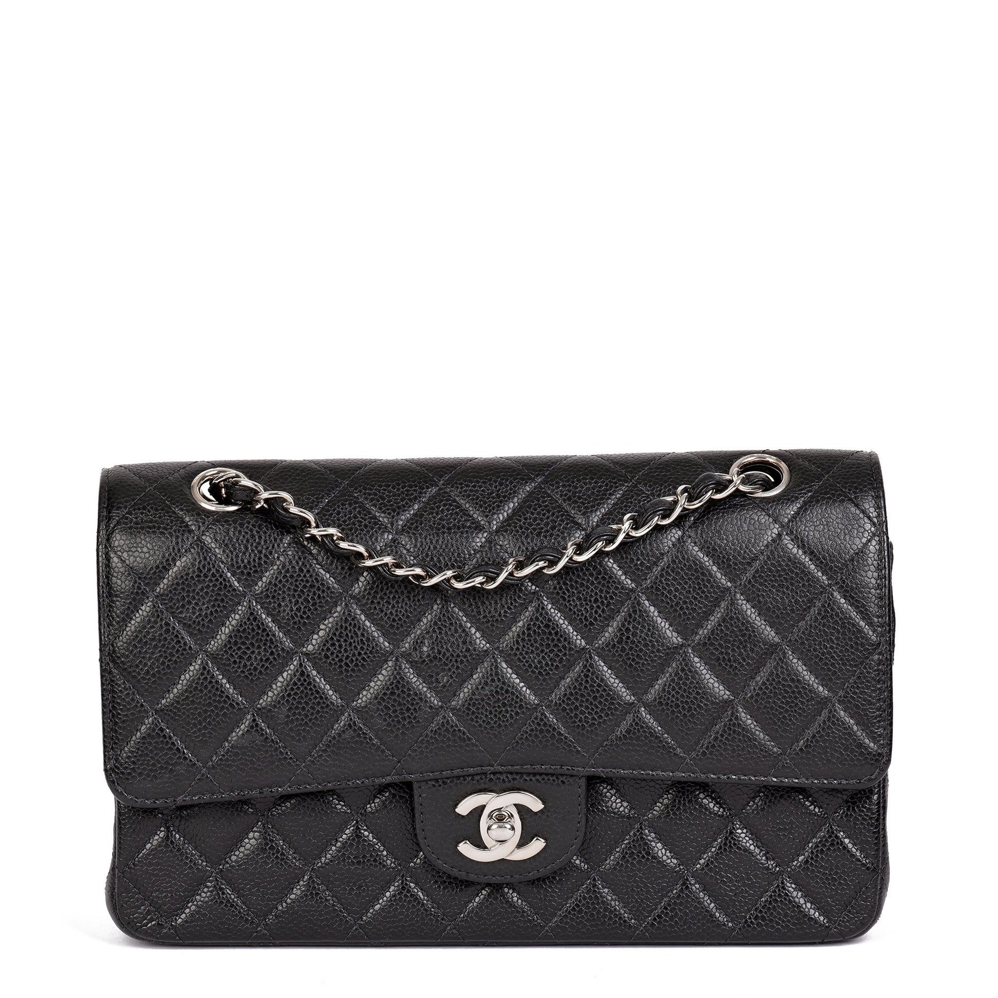 Chanel Black Quilted Caviar Leather Vintage Medium Classic Double Flap