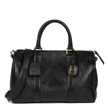 Chanel Black Quilted Lambskin Leather Boston 35cm Shoulder Bag