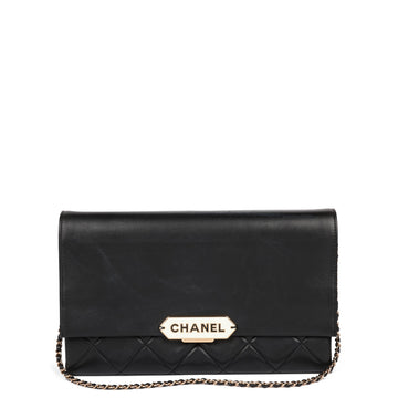 Chanel Black Quilted Lambskin Retro Label Clutch-on-Chain COC Clutch