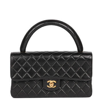 Chanel Black Quilted Lambskin Vintage Medium Classic Kelly Top Handle Bag