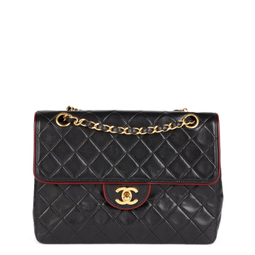 Chanel Black Quilted Lambskin Vintage Medium Classic Single Flap Bag with Red Trim Shoulder Bag