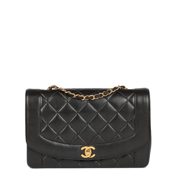 Chanel Black Quilted Lambskin Vintage Medium Diana Classic Single Flap Bag