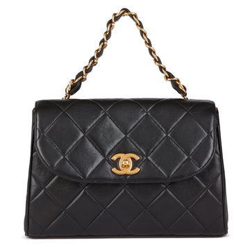 Chanel Black Quilted Lambskin Vintage Medium Top Handle Classic Single Flap Bag Top Handle Bag