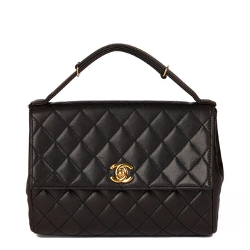 Chanel Black Quilted Lambskin Vintage Mini Classic Top Handle Flap Bag Top Handle Bag