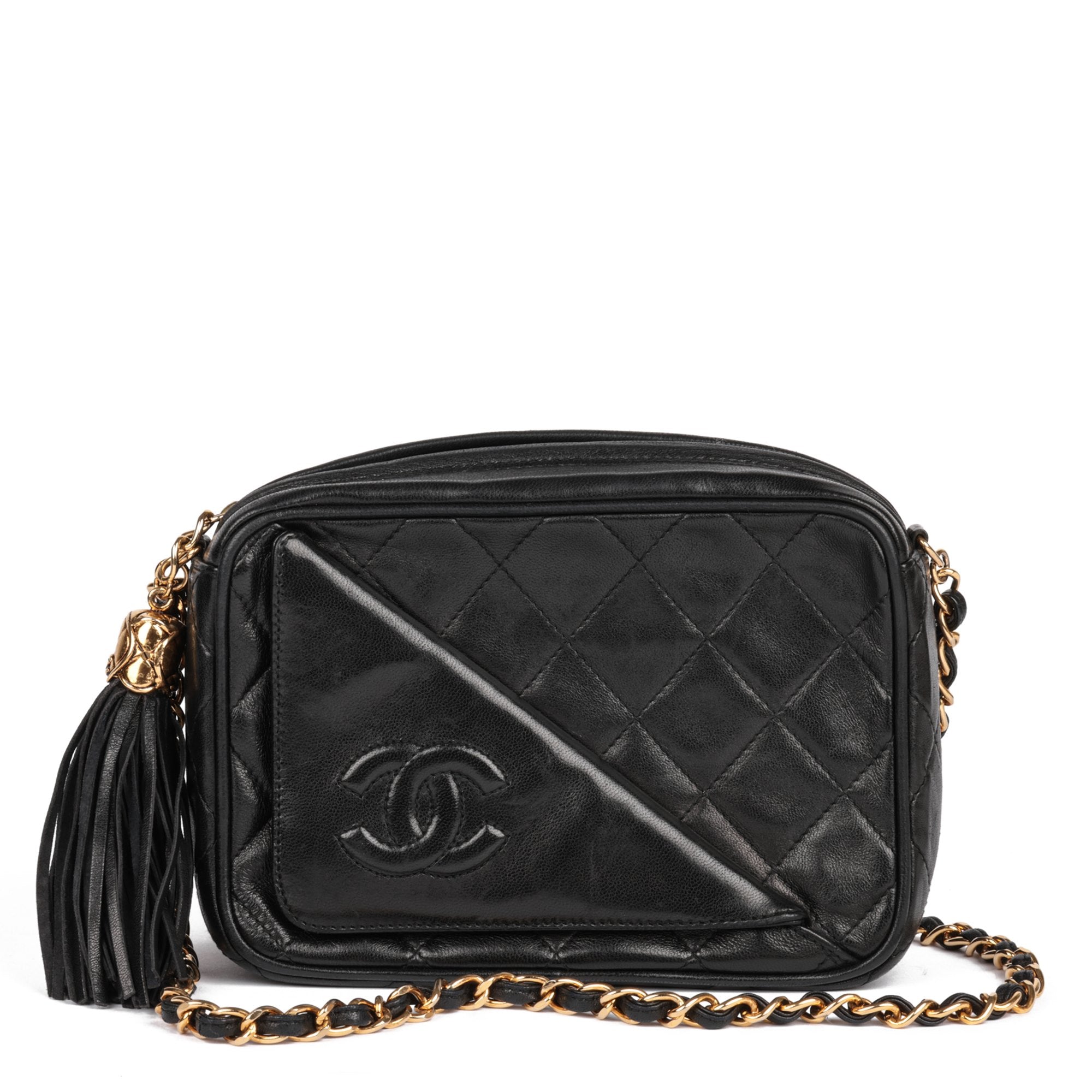 Chanel Black Quilted Lambskin Vintage Mini Fringe Timeless Camera Bag