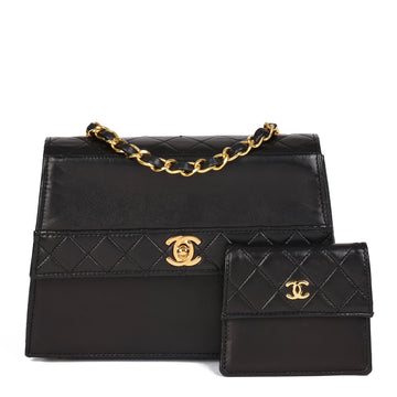 Chanel Black Quilted Lambskin Vintage Mini Trapeze Classic Single Flap Bag with Pouch Shoulder Bag
