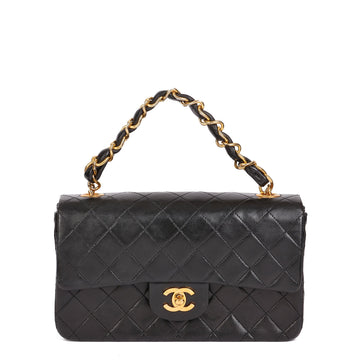Chanel Black Quilted Lambskin Vintage Small Top Handle Classic Single Flap Bag Top Handle Bag