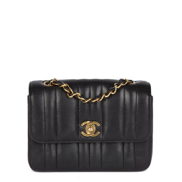 Chanel Black Vertical Quilted Lambskin Vintage Mini Flap Bag