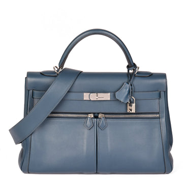 Hermes Bleu de Prusse Swift Leather Lakis Kelly 35cm Shoulder Bag