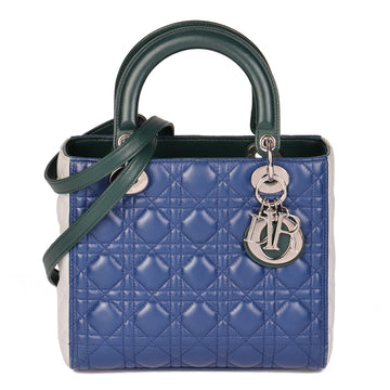 Christian Dior Blue, Deep Green & Celeste Cannage Lambskin Leather Medium Lady Dior Shoulder Bag