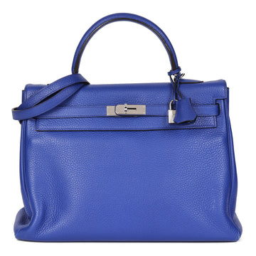 Hermes Blue Electric Clemence Leather Kelly 35cm Retourne Shoulder Bag
