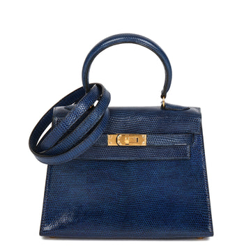 Hermes Blue Saphir Lizard Leather Vintage Kelly 20cm Sellier Shoulder Bag