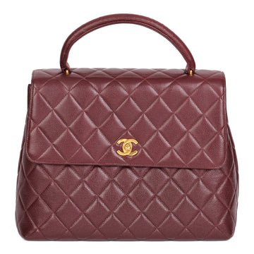 Chanel Bordeaux Quilted Caviar Leather Vintage Classic Kelly Top Handle Bag