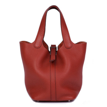 Hermes Brique Clemence Leather Picotin Lock 18 Tote