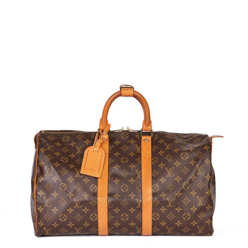Louis Vuitton Brown Monogram Coated Canvas & Vachetta Leather Vintage Keepall 45 Travel Bag