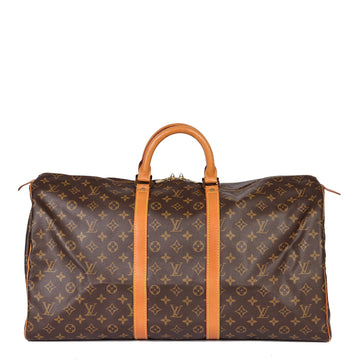 Louis Vuitton Brown Monogram Coated Canvas & Vachetta Leather Vintage Keepall 55 Travel Bag