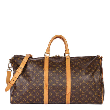 Louis Vuitton Brown Monogram Coated Canvas and Vachetta Leather Vintage Keepall 55 Bandouliere Travel Bag