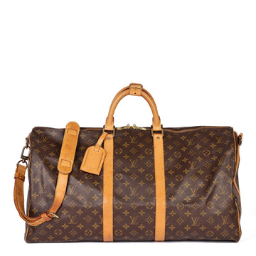 Louis Vuitton Brown Monogram Coated Canvas and Vachetta Leather Vintage Keepall 55 Bandouliere Travel Bag