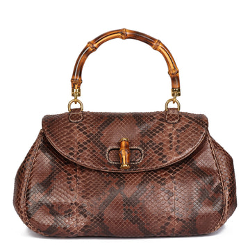 Gucci Brown Python Leather Vintage Bamboo Classic Top Handle Top Handle Bag