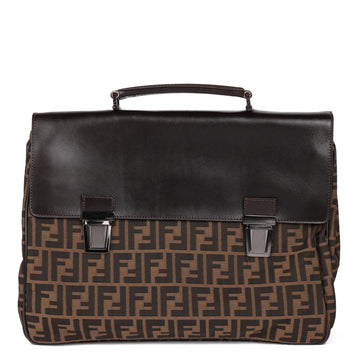 Fendi Brown Zucca Canvas & Brown Calfskin Leather Vintage Briefcase Top Handle Bag