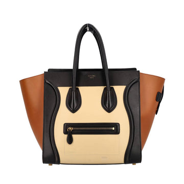CELINE Leather Mini Luggage Tote Black/Cream/Brown