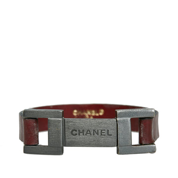 CHANEL Metal Logo and Leather Bracelet Costume Bracelet