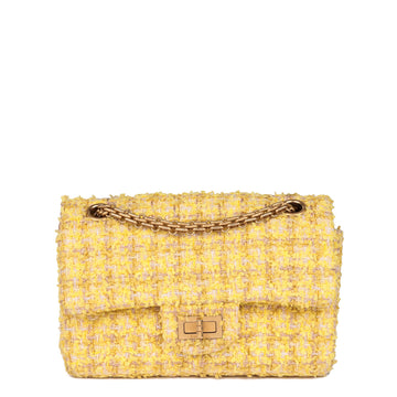 Chanel Canary Yellow Tweed Fabric 224 255 Reissue Double Flap Bag
