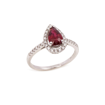David Jerome Certified 111ct Pear Cut Ruby and Diamond Ring