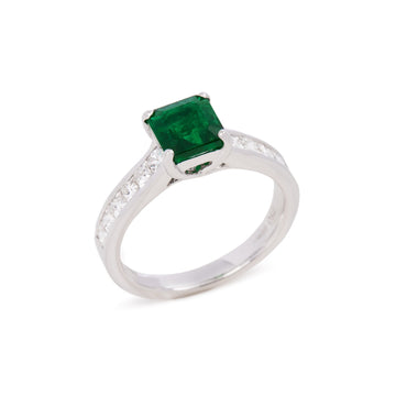 David Jerome Certified 115ct Square Cut Emerald and Diamond Ring