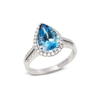 David Jerome Certified 252ct Pear Cut Aquamarine and Diamond Ring