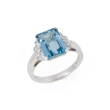 David Jerome Certified 322ct Emerald Cut Aquamarine and Diamond Ring